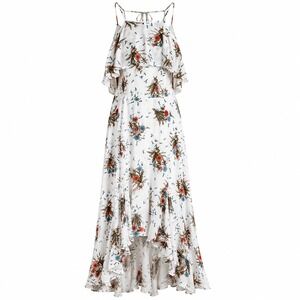 Anna Grace Floral Maxi S Rayon Boho Cottagecore High Low Ruffle Open Back Dress